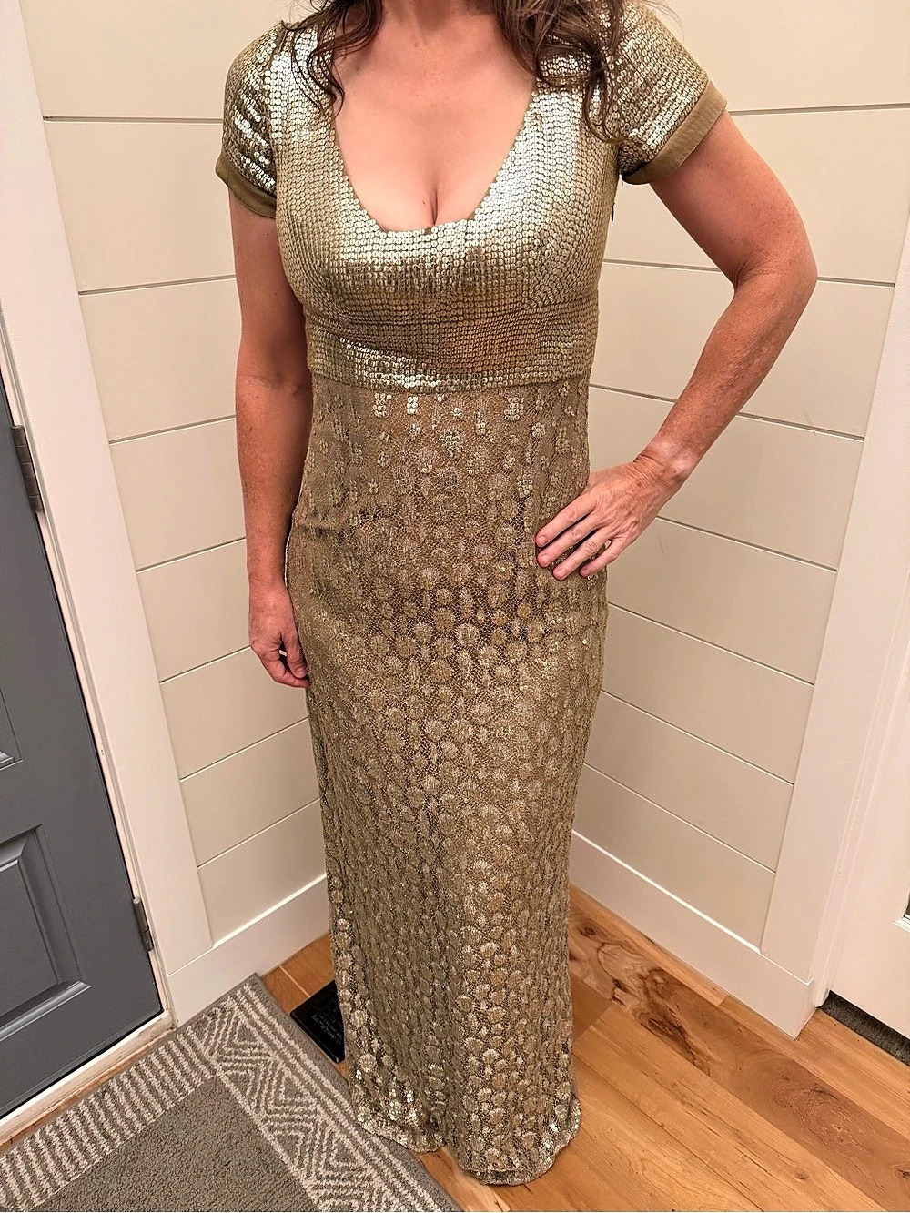 Collette Dinnigan Vintage Gold Sequin Silk Lined Evening Gown M